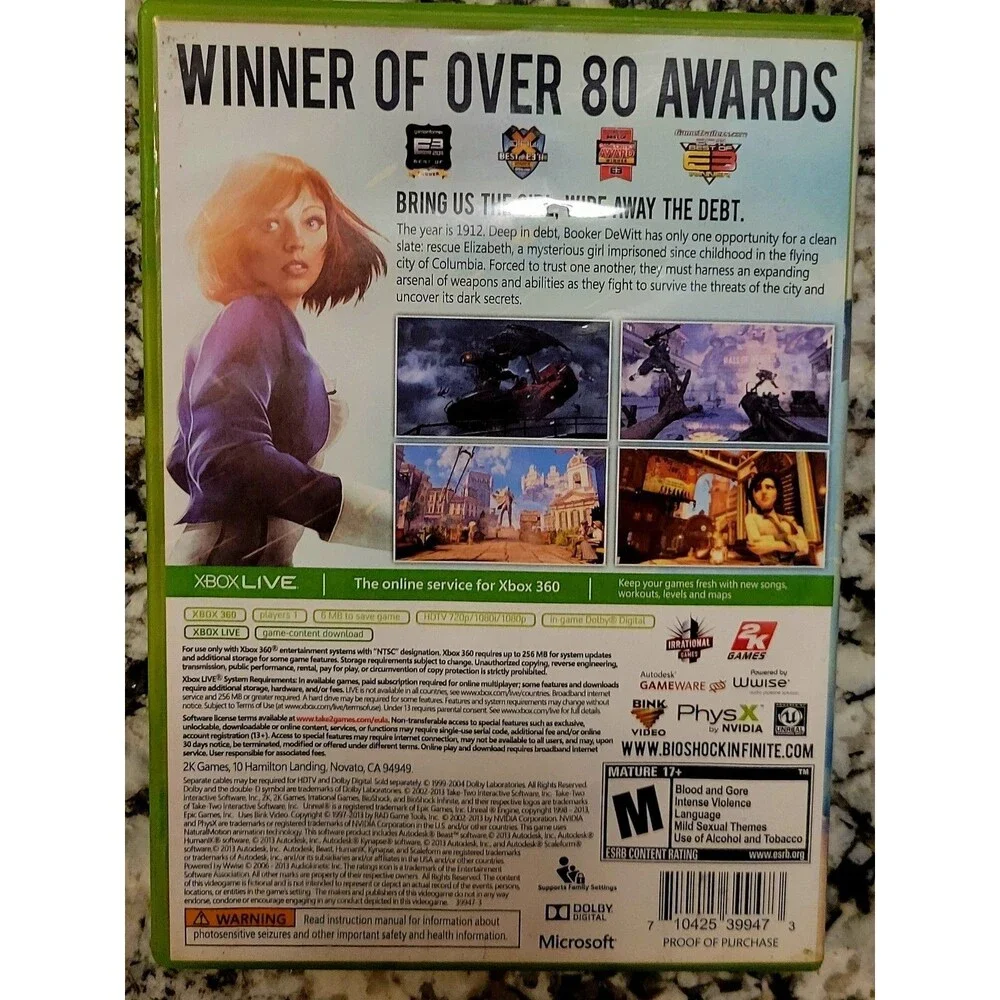 XBOX 360: BIOSHOCK INFINITE,  COMPLETE CIB, VG COND, CLEAN DISC, MANUAL, TESTED